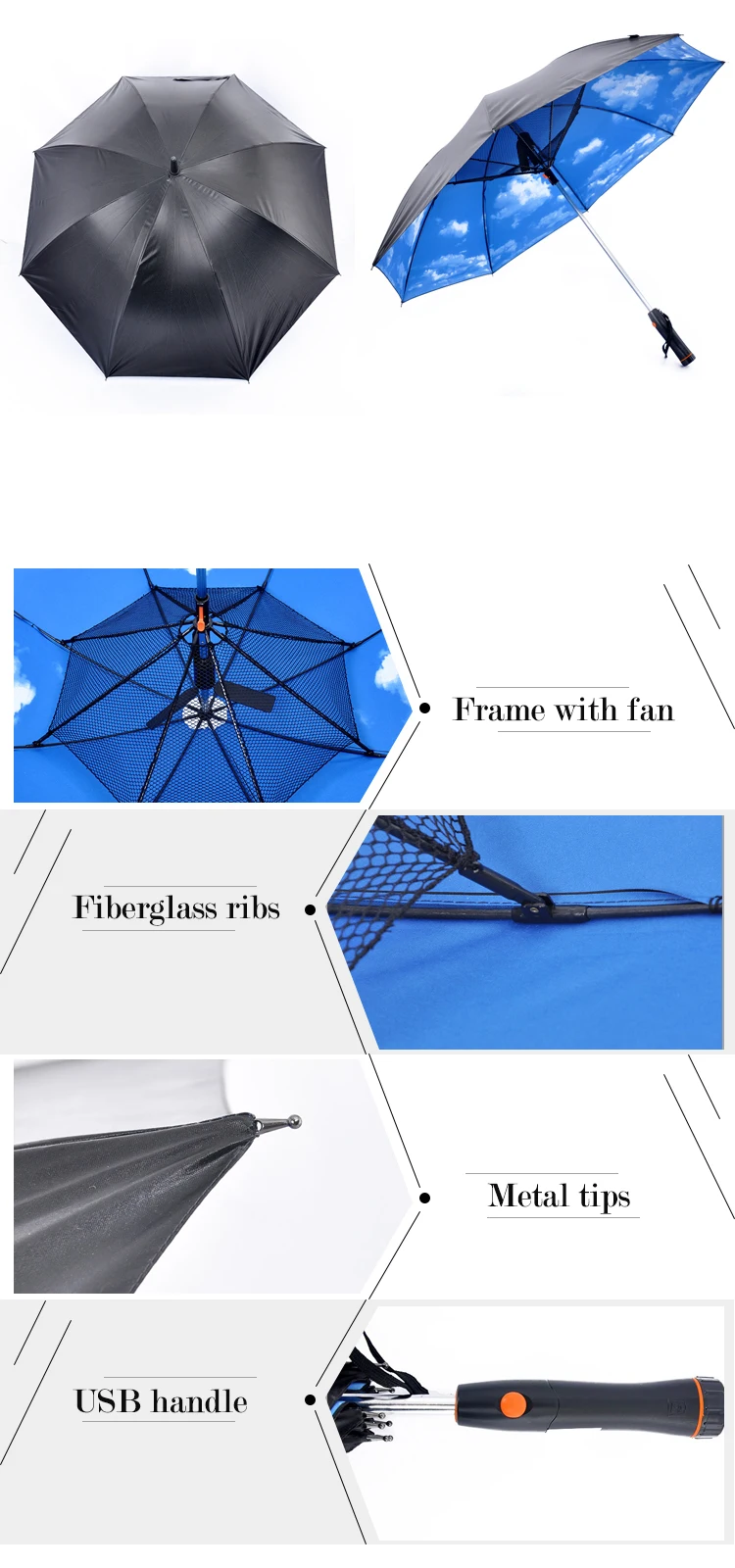 FU-03 advertising giveaway cool golf umbrella fan