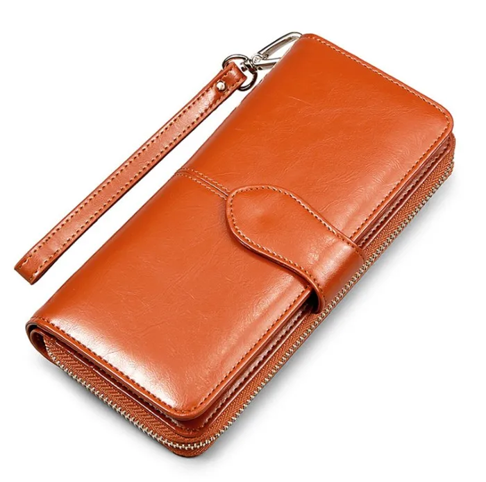 aliexpress fashion long design wax leather wristlet clutch purse women wallet 
