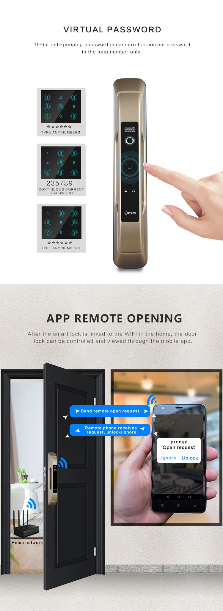 Orbita airbnb waterproof bluetooth tt lock app zigbee cheap biometric fingerprint door lock