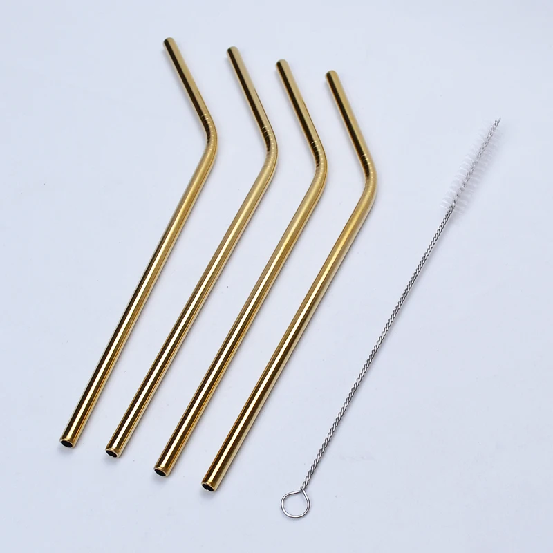 Amazon Hot Sale Gold Color Metal Stainless Steel Straws With Brush