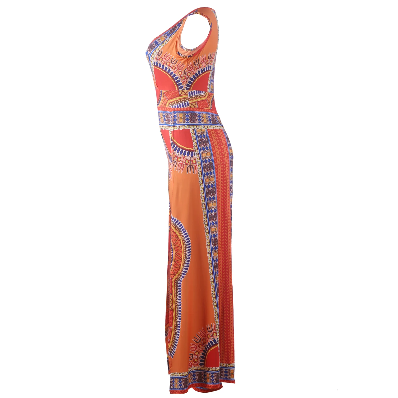 African women's sleeveless printed orange ethnic style jumpsuits