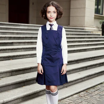 New Design Cotton Navy Blue Pinafore For Girl School Uniform Dress ...