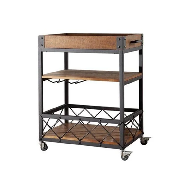 Custom Antique Kitchen Cart Wooden Food Wine Kitchen Trolley Cart For