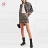Vintage Design Women Distressed Leopard-Print Denim Mini Wrap Skirt