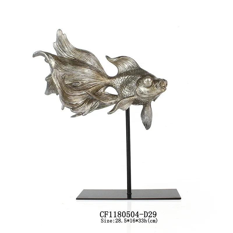 Resin fish sculpture metal base for home decoration factory