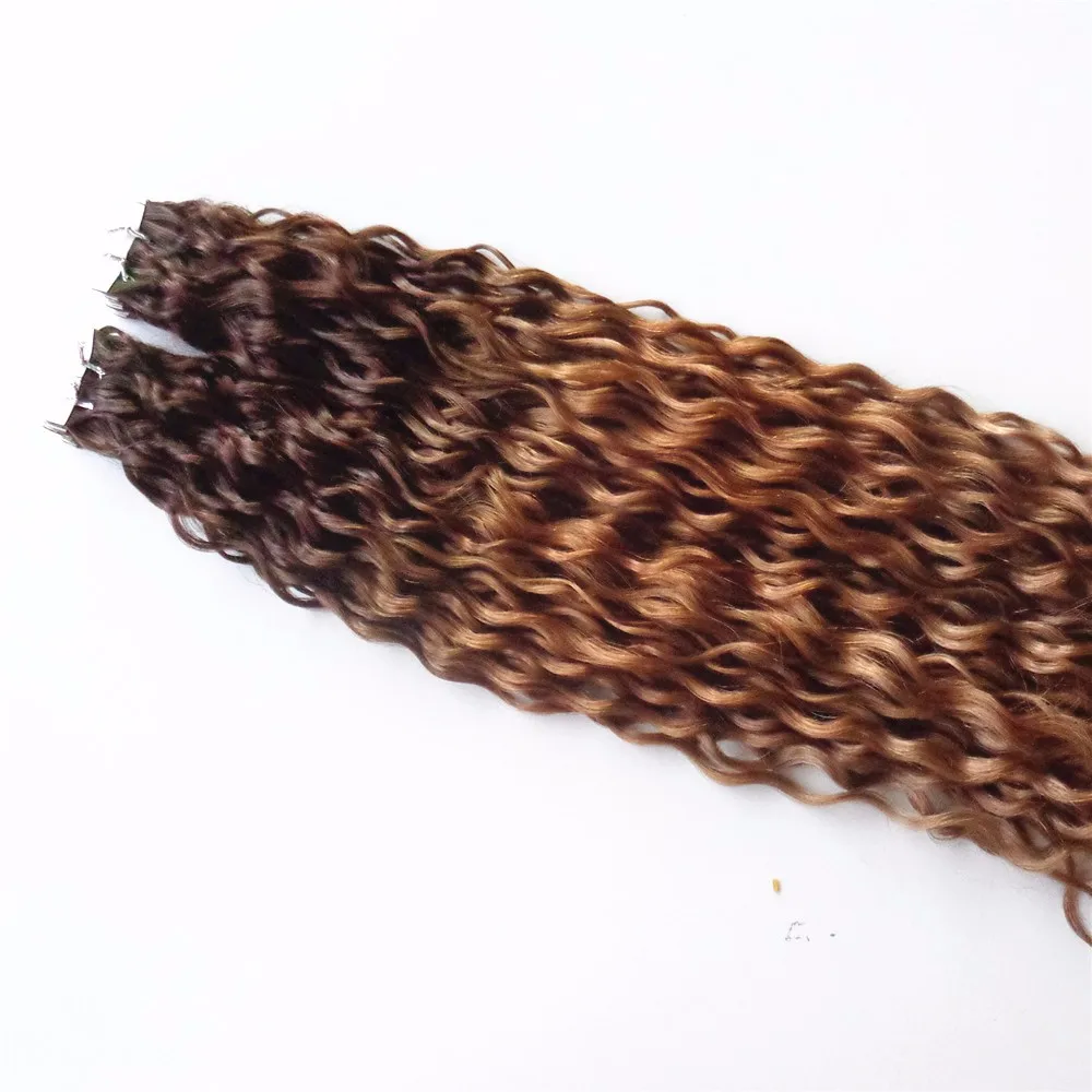 830inch Double Drawn Remy Kinky Curly Ombre Tape Hair,Wholesale Cheap Virgin Curly Tape Hair