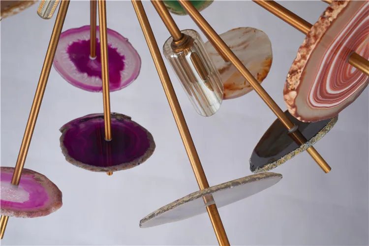 hot sale unique design Colorful Agate Stone round natural ball brass G9 LED Light chandelier