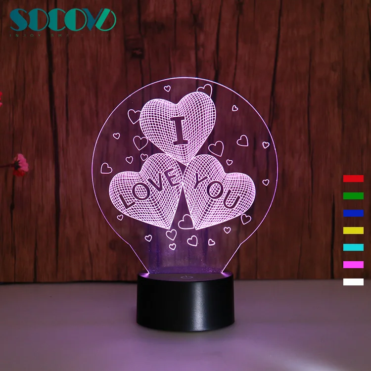 Socove SC3D-016 Love Heart Sweet Words I Love You Night Light 3D for Lovers