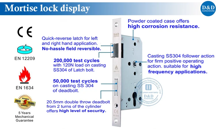 CE Stainless Steel Mortise Lock from D&D Hardware