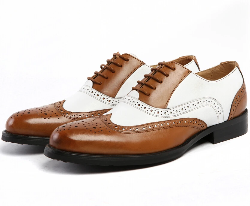 brown white mens wedding shoes genuine 