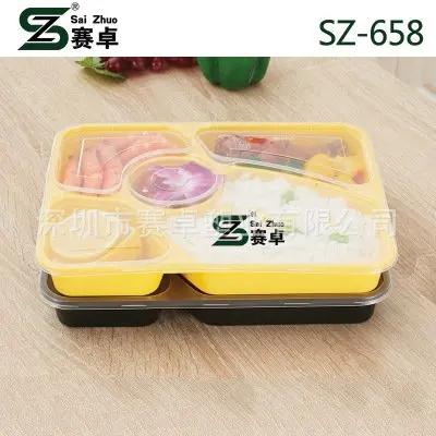 new design 5 compartment disposable plastic food container with lid