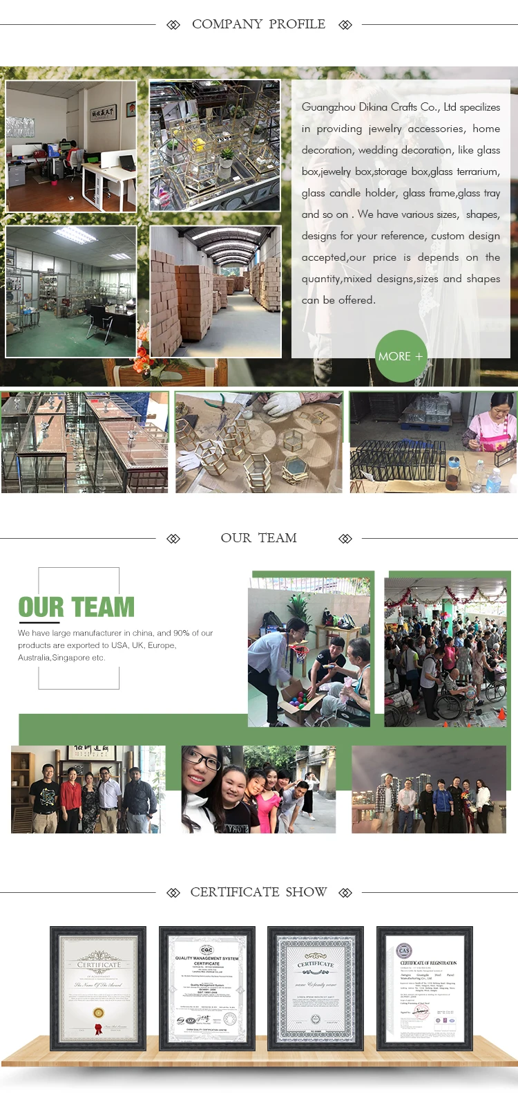 wholesale glass display  rectangular photo presentation large picture frames