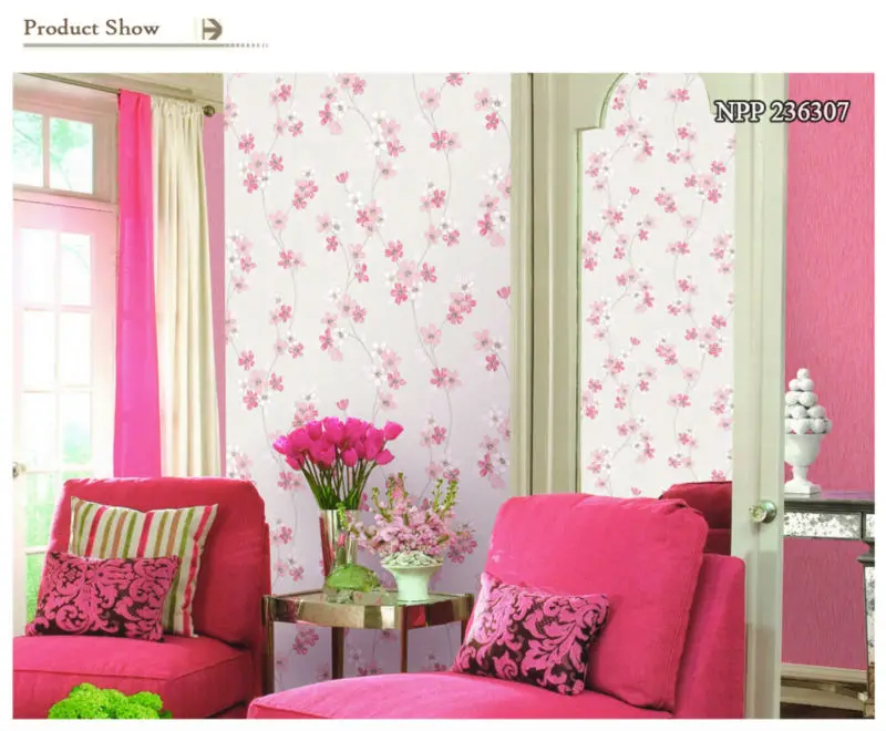 Pink Elegant Floral Design Country Style Vinyl Wall Paper