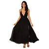Devep V-neck Black Prom Maxi Dresses Chiffon Sexy X Cross Ball Gown Elegant Evening Dress