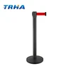 Retracting black belt barrier tape queue line barrier for event management