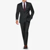 High end black herringbone striped wool polyester blend 2 piece mens custom tailor suits