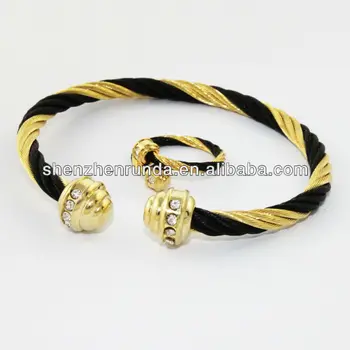 316l Stainless Steel Jewelry Gold Cable Wire Cz Bangle Sets 316l Stainless Steel Jewelry Gold Cable Wire Cz Bangle Sets And Ring Made In