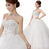 Cheap Stock Strapless Wedding Dresses Ruffled Plus Size Corset Bridal Gown with Lace-up back