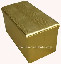popular! gold leather rectangle foldable storage ottoman