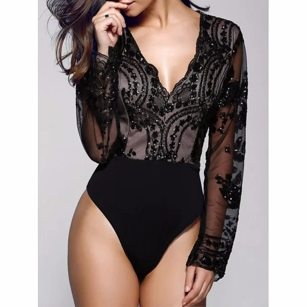 black bodysuit long sleeve lace