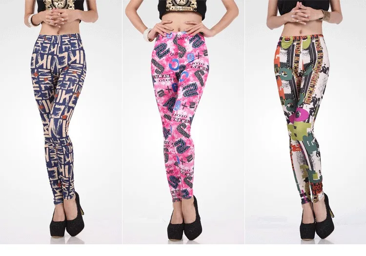 New Printed 92%polyester 8%spandex Leggings With Double Brushed Ladies ...