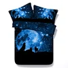 Home Decoration Twin Size 3D Bedding Sets Blue Cool Forest Galaxy Wolf 4 Piece Duvet Cover Sets