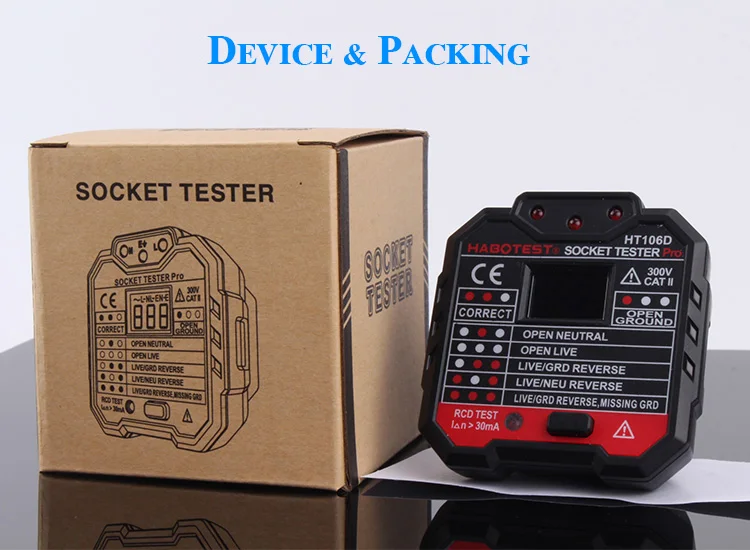 HABOTEST HT106 Socket Tester Pro RCD GFCI Voltage Measurement with LED light indication
