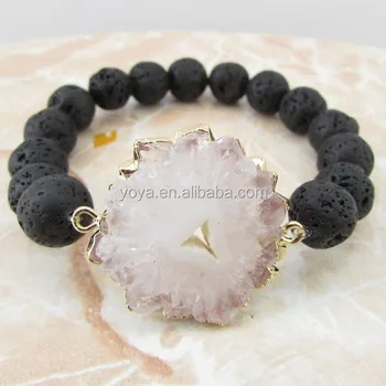 Brh1461 Fashion New Unique Style Black Lava Beaded Agate Geode Brh1461 Fashion New Unique Style Black Lava Beaded Agate Geode Bracelet