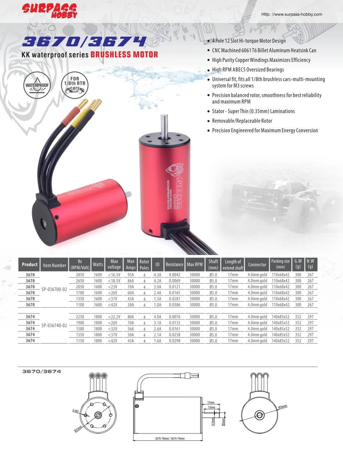 18 Rc Car Motor Big 3670 Motor Brushless Motor Combo 120a Esc For