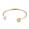 Best Stainless Steel Simple Bear Bracelet Ladies Single Pearl Thin Gold Cuff Bracelet