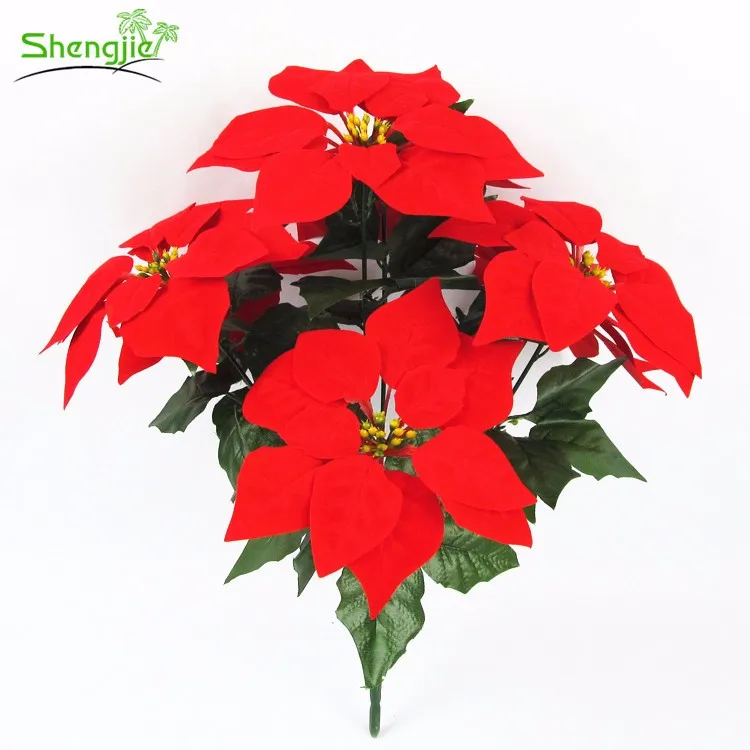 New Product 7 Heads Artificial Velvet Poinsettia Xmas Flower Bouquet Buy Artificial Velvet Poinsettia Flower Xmas Flower Poinsettia Flower Heads Product On Alibaba Com