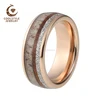 Deer Antler Engagement Ring Rose Gold Wedding Band Tungsten with Koa Wood and Meteorite Inlay Bands Comfort Fit 8mm