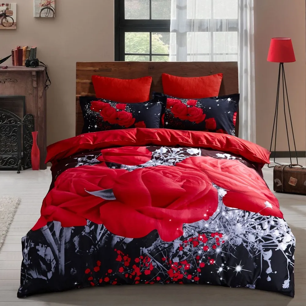 Rose Bedding Duvet Cover Queen Set Comforter Covers With Pillow Shams