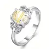 Custom Natural Stone Cubic Zirconia Oval Cut Lab Created Opal Ring