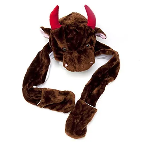 Boy Girl Toddler Plush Animal Warm Hats Beanie with Paws, Long Mittens - Bull