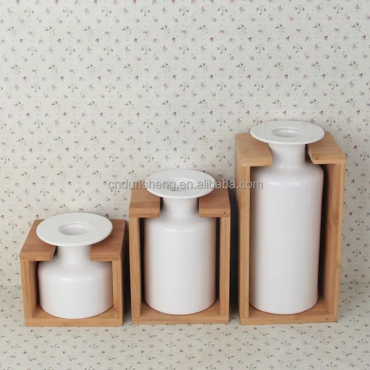Grosir 3 potongan modern keramik  botol vas dengan bambu  