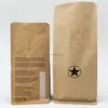 8oz 12oz Custom print kraft paper block bottom bag with aroma valve for coffee bean packing