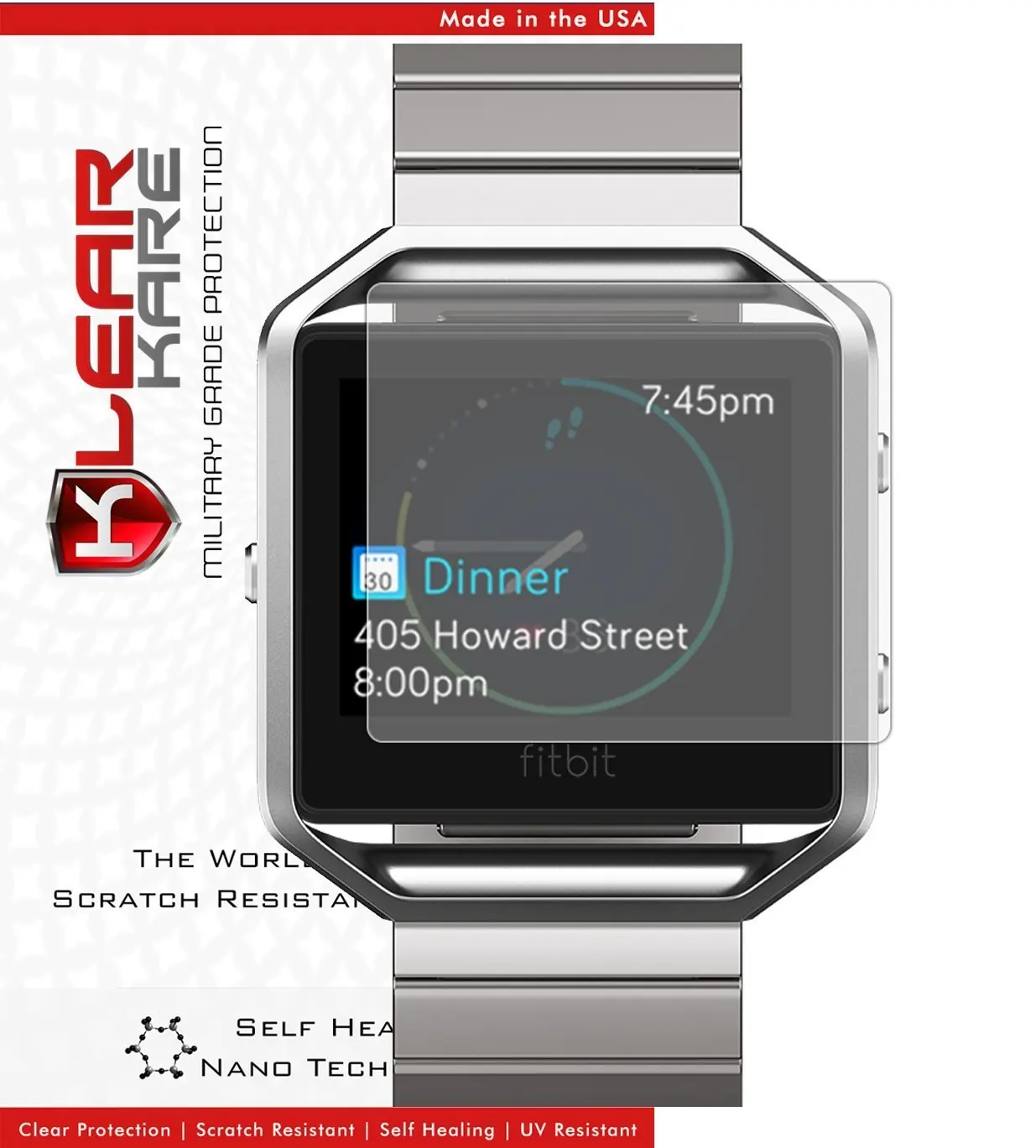 KlearKare Invisible Screen Shield Protector for Fitbit Blaze | (HD) Clear | Self Healing Nano Technology | Bubble Free - Lifetime Warranty
