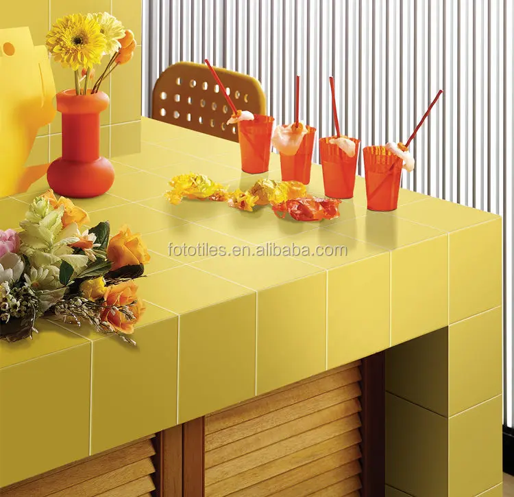 Lemon Kuning Ubin Lantai Dapur Modern Desain Dinding Ubin 