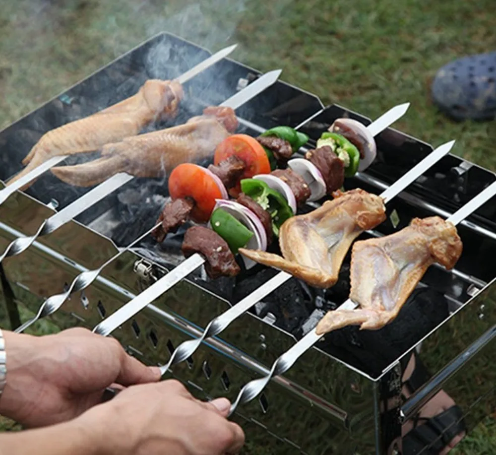 6x Rectangular Edelst Shashlik Barbecue Skewers with Wooden Handle Camping Outdoor 72cm Gela 24 