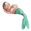 Newborn Baby Girl Photo Prop Outfit Knitted Mermaid Costume Hairband Bra Tail Crochet Photography Shooting Set