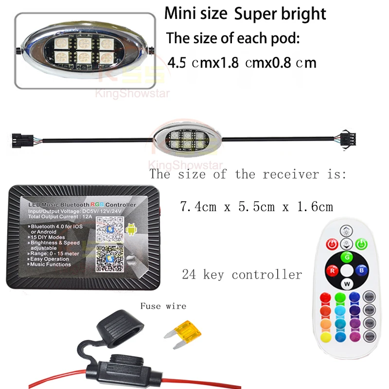 Wrapped RGB LED whip Light with RF Remote control for ATV Motor