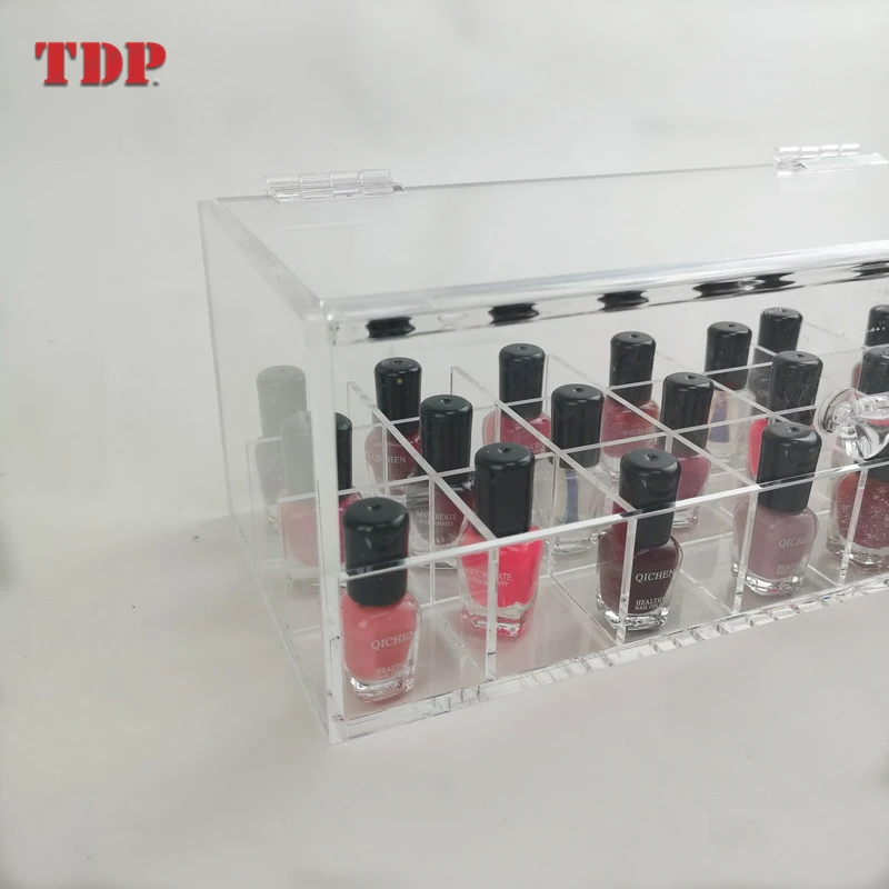 Clear Nail Polish Cosmetic Organizer Makeup Display Case With Lid