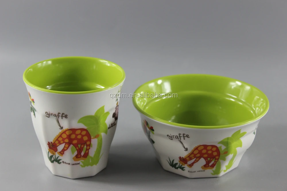 2 Color Melamine Octagonal Bowl And Cup Sets For Kids