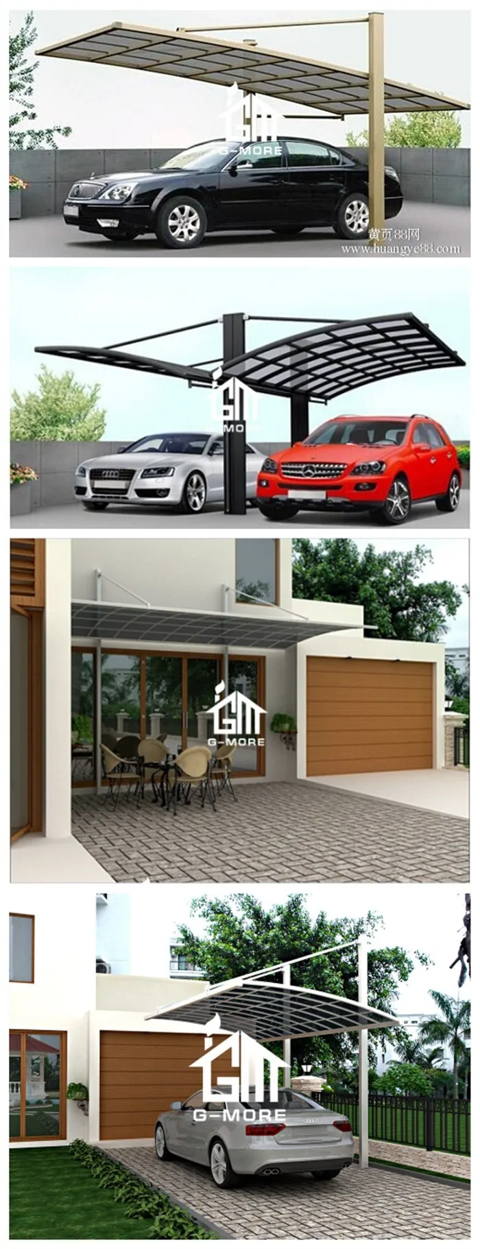 G-MORE Professional Carport Manufacturer, High Grade New Style Easy DIY Elegant Aluminium/Solid PC Car port/Car Shed