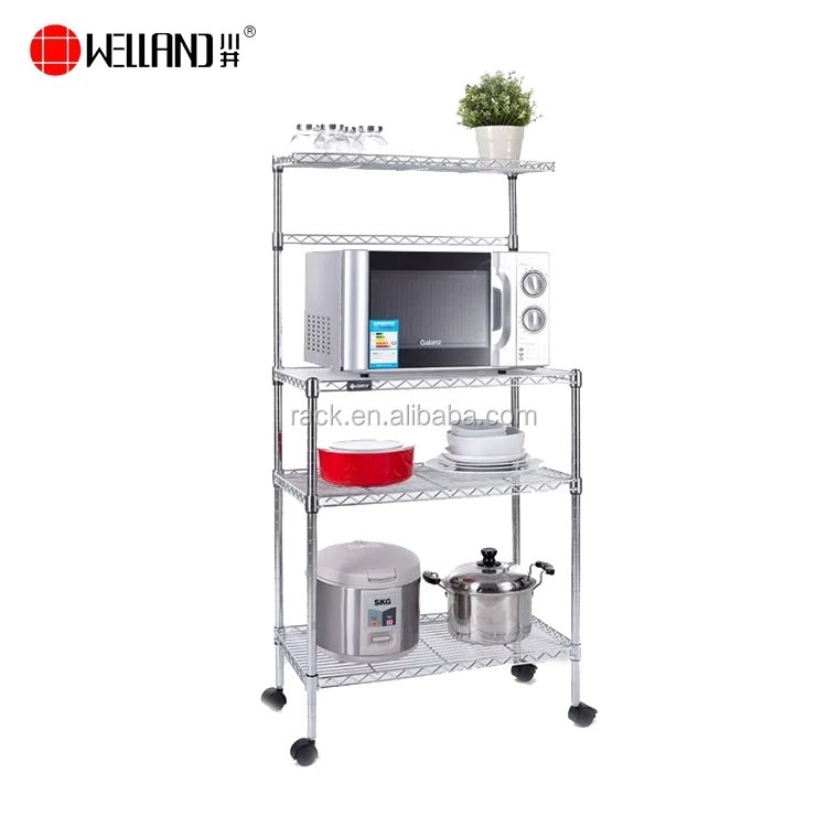 Diy 4 Tiers Adjustable Chrome Wire Metal Kitchen Utensil Rack Stand