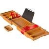 Natural Bamboo Water Resistant Bathtub Caddy Tray Organizer for Bath Stuff and Accessories