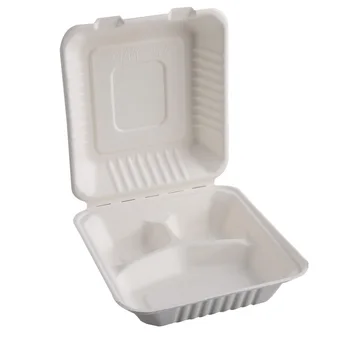 Biodegradable Sugarcane Bagasse 3 Compartment Food Compartment Box With ...