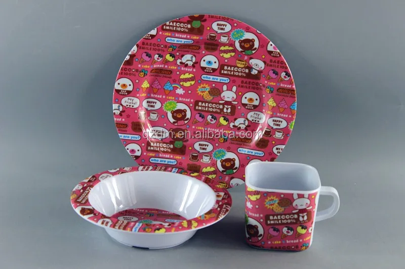 Cartoon Print Melamine Dinner Set Of 3 Piece