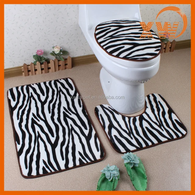 waterproof 3pcs thickest zebra bathroom mat set wholesale